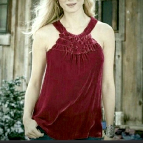 Sundance Red Crushed Velvet Nicole Halter Top. Size M. P/A1719 - Picture 2 of 6